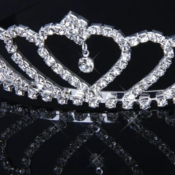 NEW Silver Heart Crystal Rhinestone Tiara - bridal, prom, dance, costume | OS - Picture 4 of 6